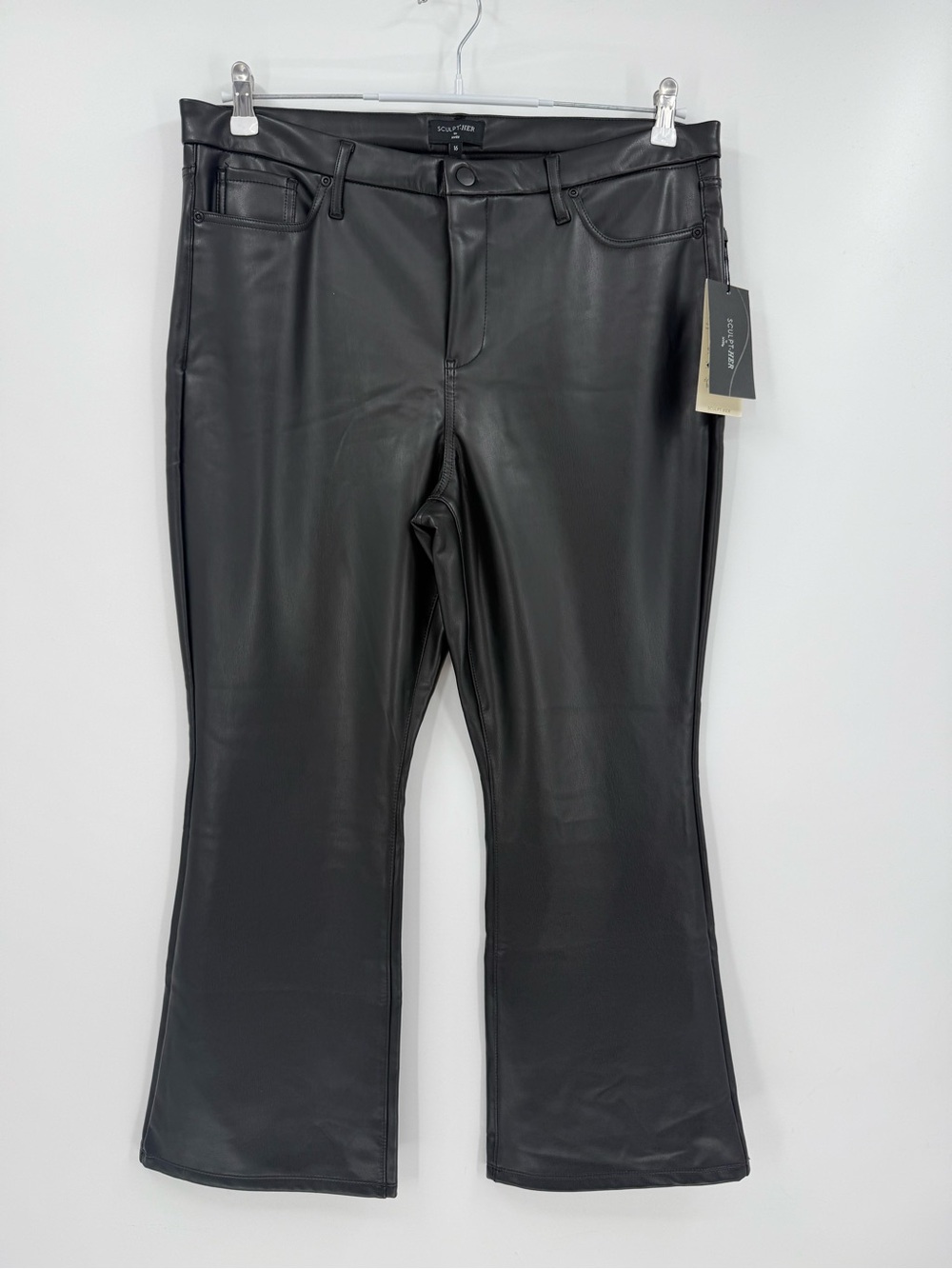 NYDJ Sculpt-Her Ava Ankle Flare in Black Faux Leather Size 16